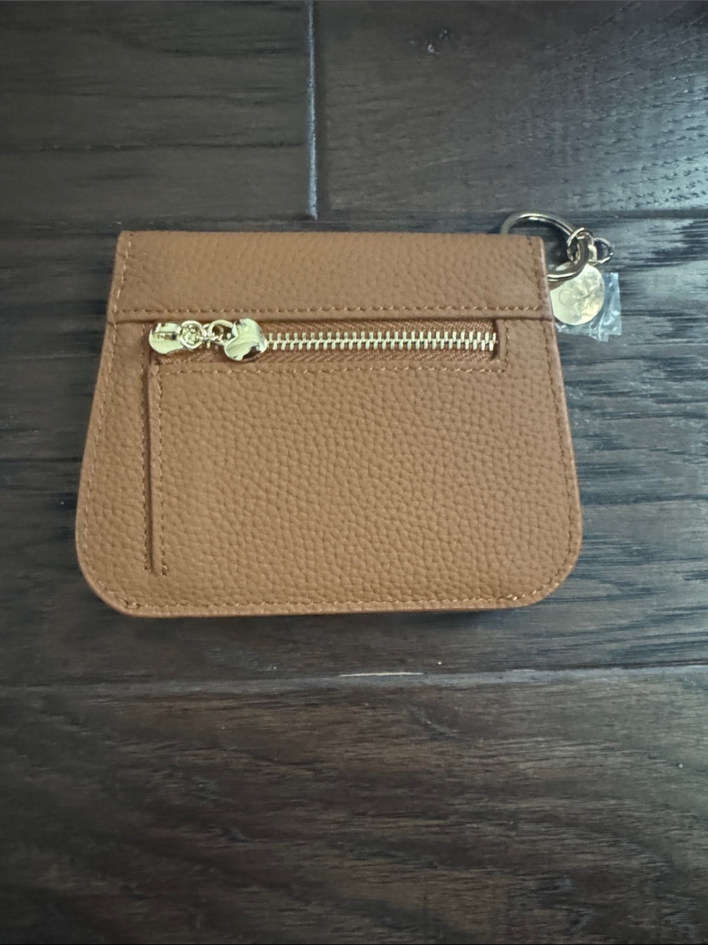 Compact Tan Leather Key Pouch Wallet with Ring - Picture 5 of 7